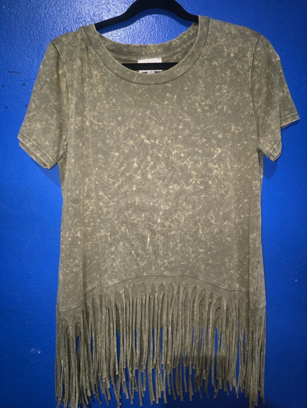 bibi Womens Shirt green Size Small Vintage Wash with fringe NWOT